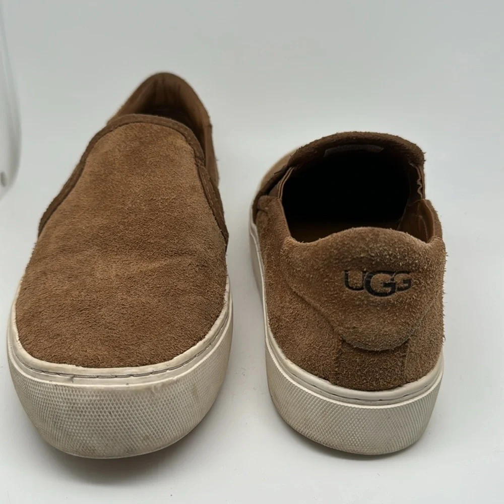 UGG Women's Jass Leather Brown Tan Suede Slip-On Sneakers Shoes‎ Size 7.5